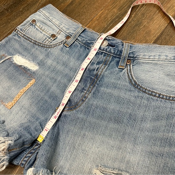 Levi's 501 Patchwork Denim Shorts Size 27 Bohemian Cut Off 90s Mid Rise - Picture 7 of 11